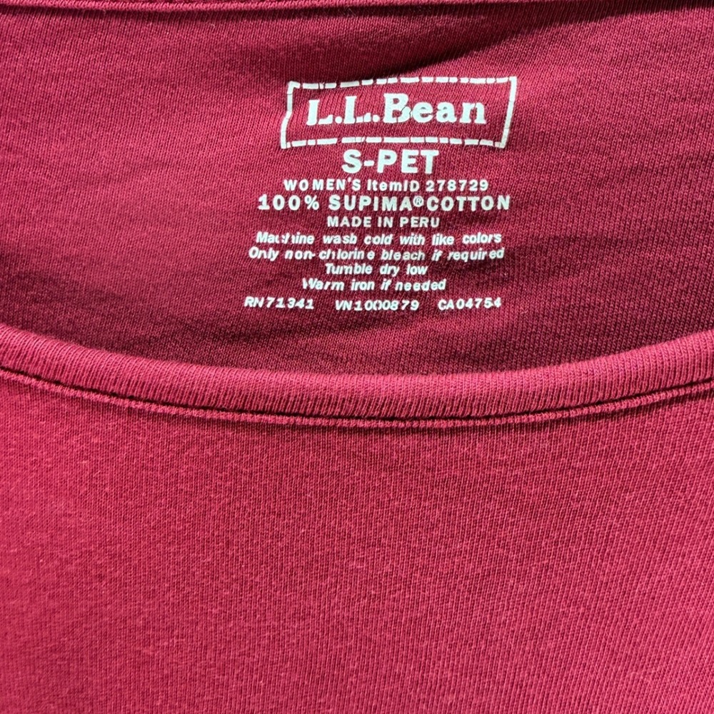 LL Bean Long Sleeve Top Womens Small Petite Maroon Round Neck Supima Cotton Tee - Picture 3 of 7